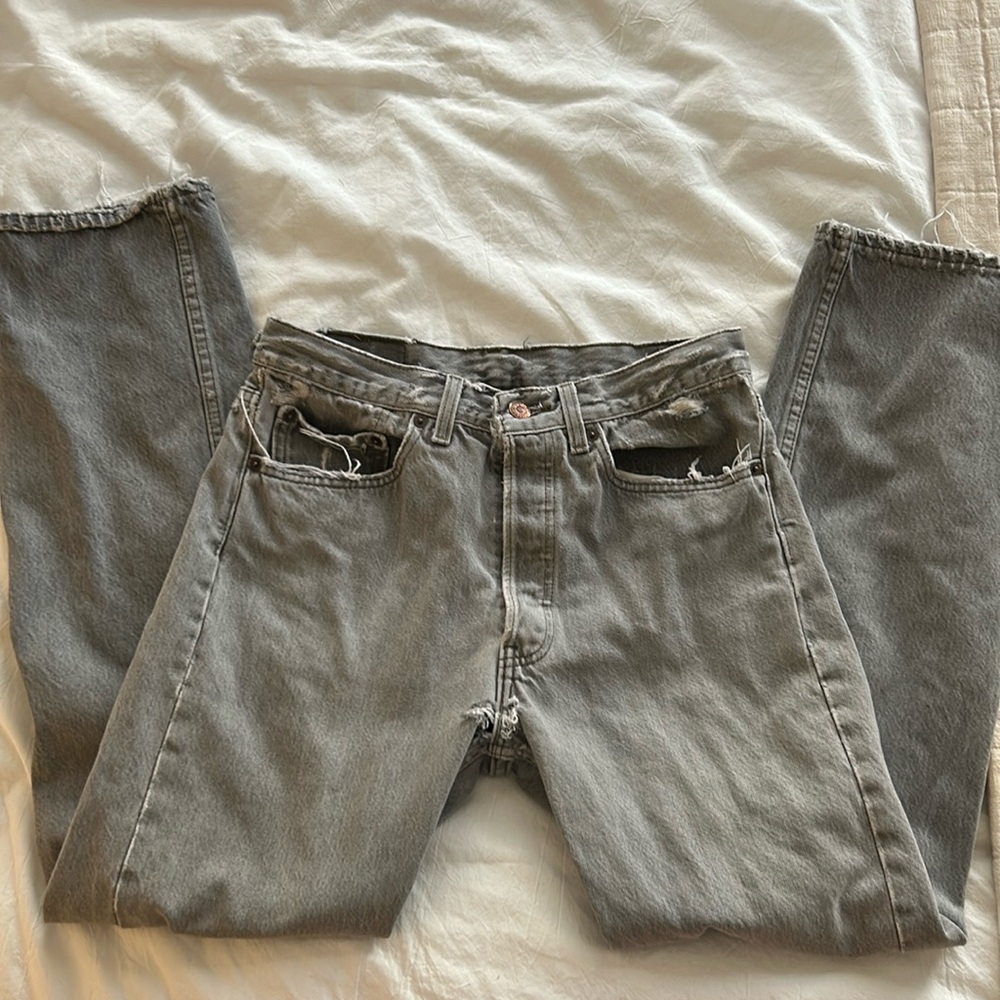 Vintage Gray Distressed Levi’s 501s